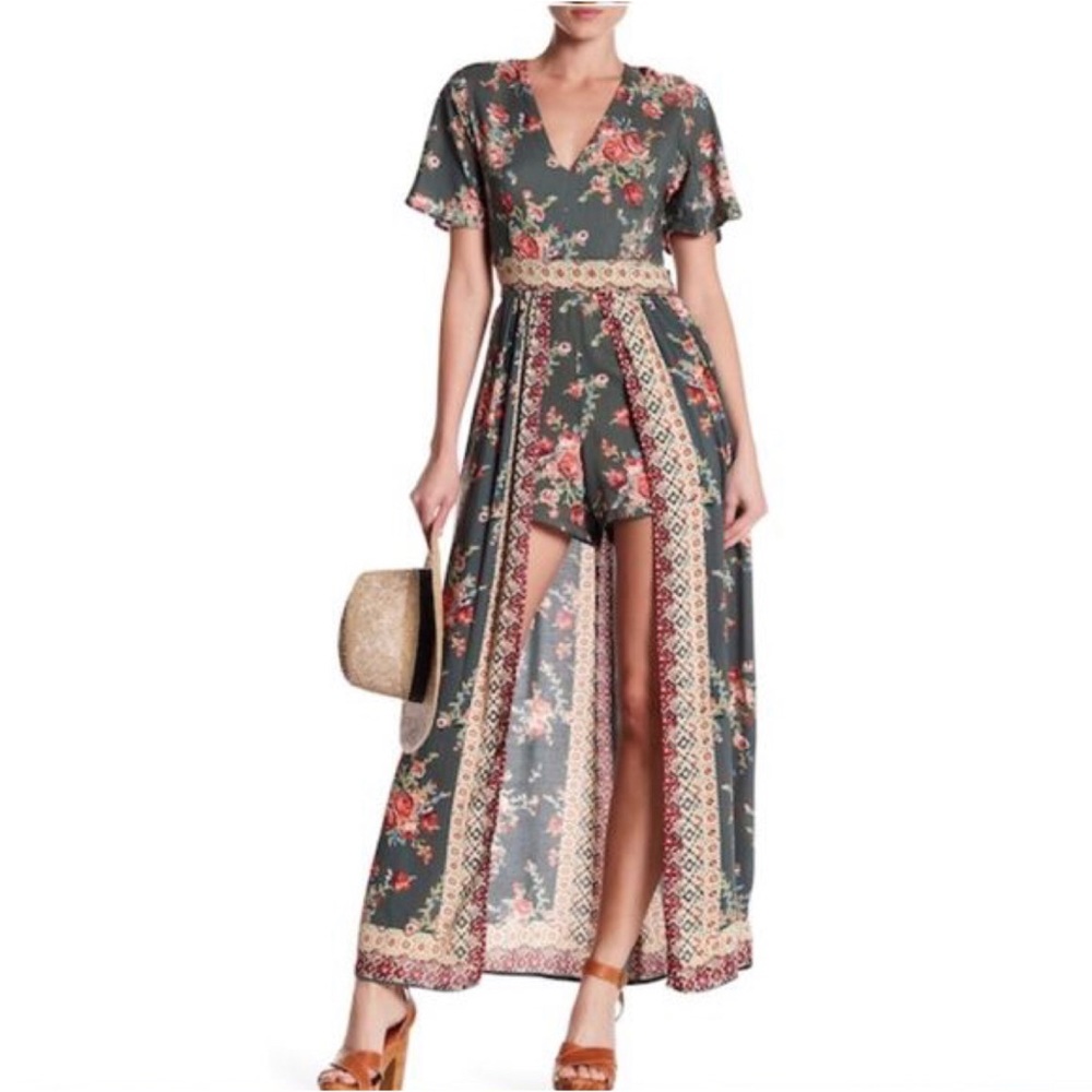 Cute ANGIE boho maxi floral skirted romper